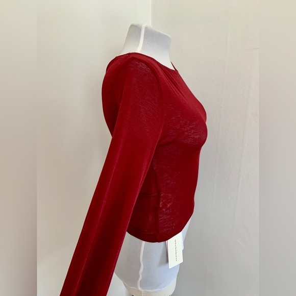 NWT COMMENSE red Cowl Neck knit top Red Stretch Ruched Minimal Sheer Sexy Med - Picture 10 of 10